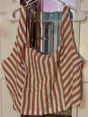 Maurices Rust and White Striped Sleeveless Crop Top